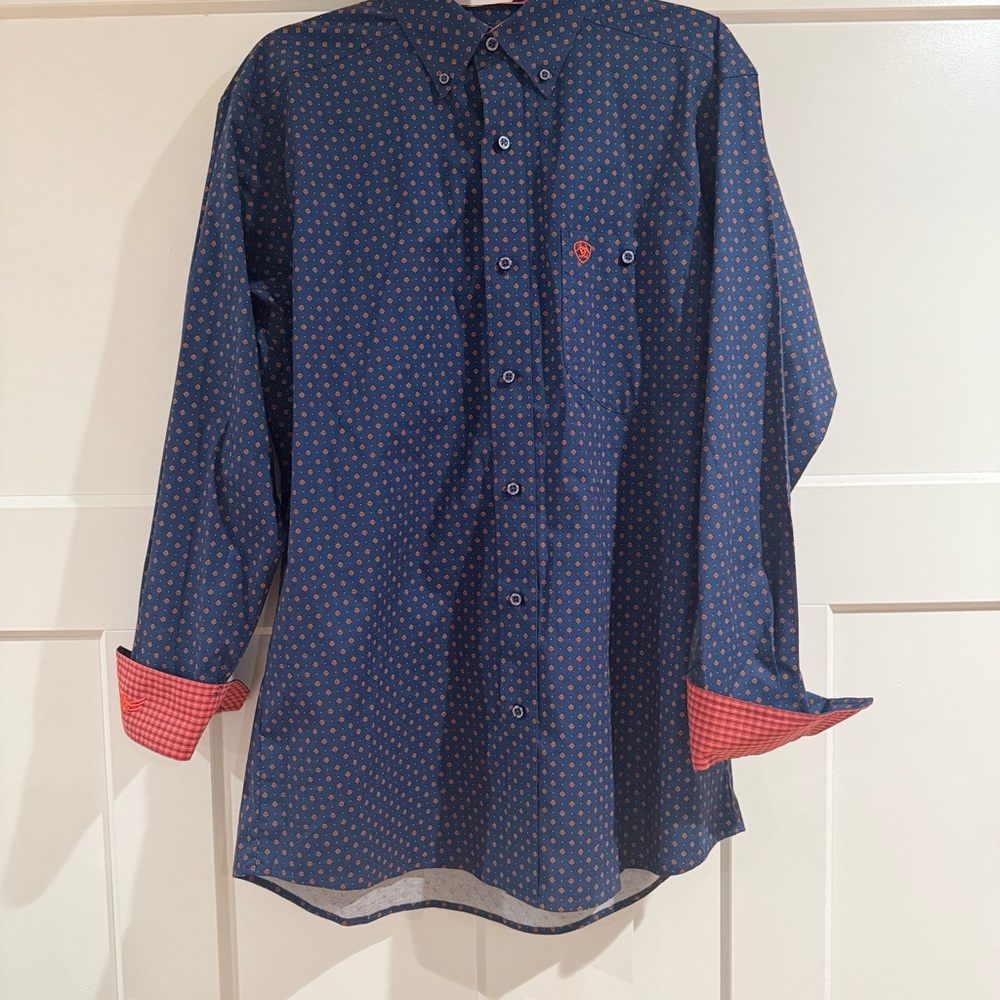 Ariat Blue and Orange Geometric‎ Button Down Shirt